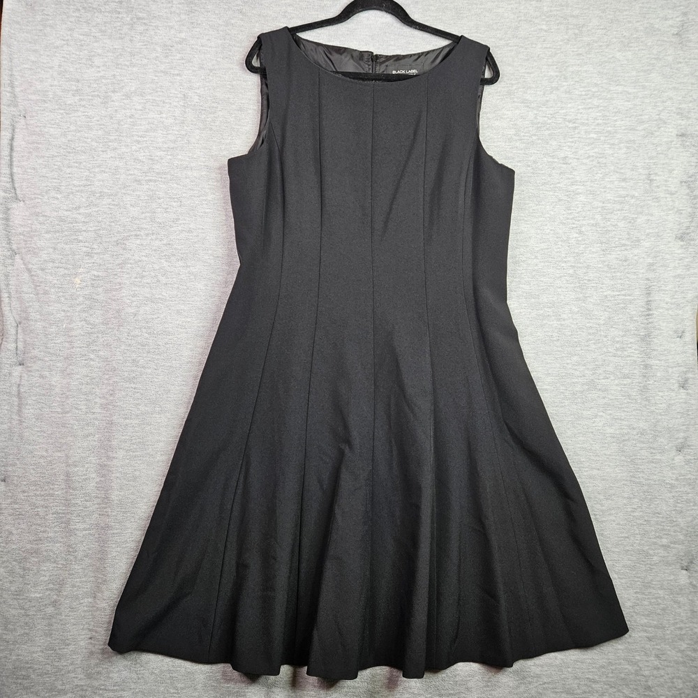 Black Label by Evan-Picone Black Sleeveless Fit & Flare Dress Size 16 Lined